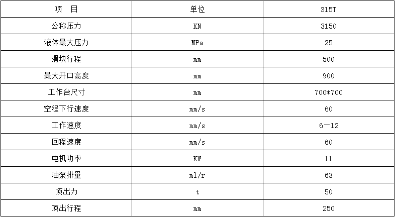 315吨粉末成型液压机参数