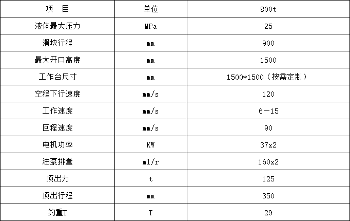 800吨四柱液压机参数