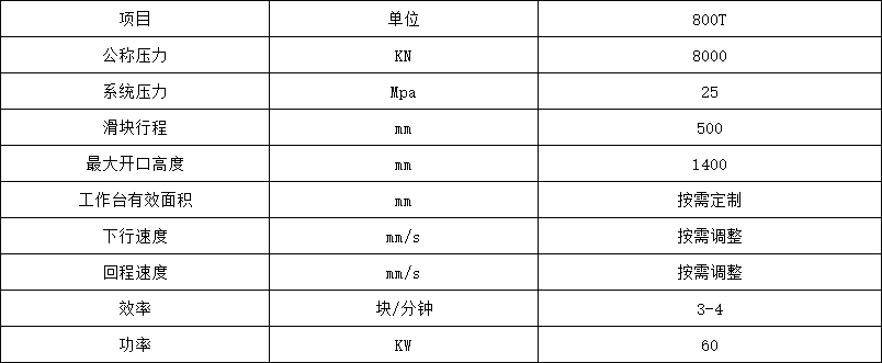 800吨牛羊舔砖液压机参数