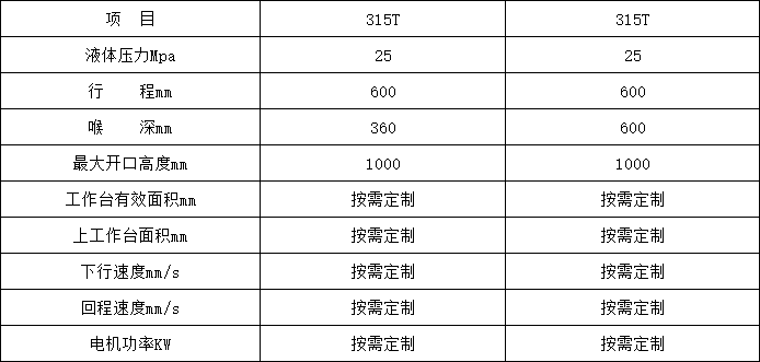 315吨单臂液压机参数